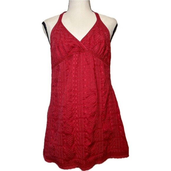 Johnny Was Tops - Johnny Was Women’s Red Sleeveless Floral Eyelet Babydoll Tunic Top DIY‎ Read Sm